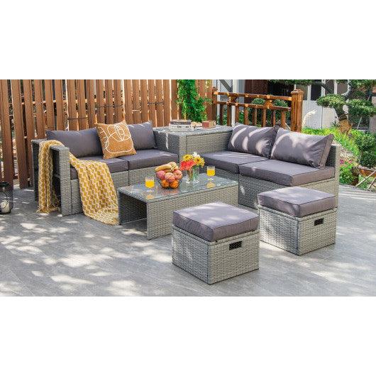 8 Pieces Patio Rattan Furniture Set with Storage Waterproof Cover and Cushion-Gray at Set Shop and Smile