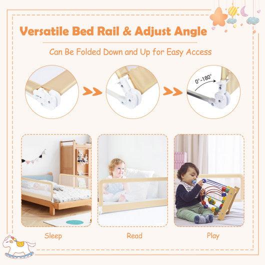 59 Inch Folding Breathable Baby Bed Rail Guard with Safety Strap-Beige at Set Shop and Smile