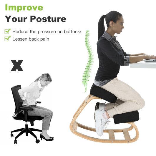 Ergonomic Kneeling Chair Rocking Office Desk Stool Upright Posture-Black at Set Shop and Smile
