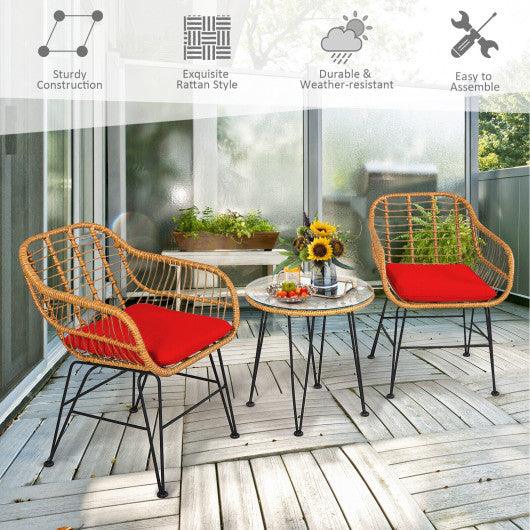 3 Pieces Rattan Furniture Set with Cushioned Chair Table-Red at Set Shop and Smile