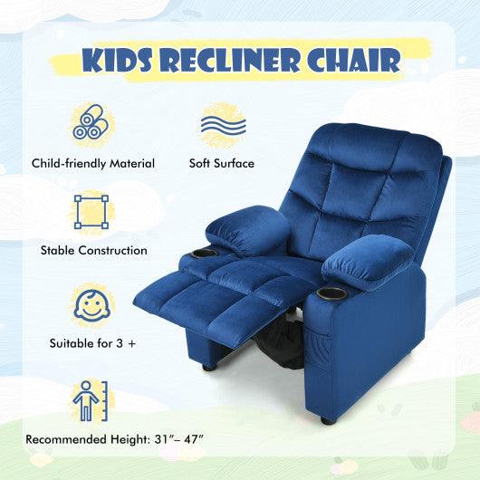Kids PU Leather/Velvet Fabric Kids Recliner Chair with Cup Holders-Light Blue at Set Shop and Smile