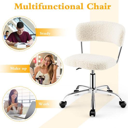 Computer Desk Chair Adjustable Sherpa Office Chair Swivel Vanity Chair-White at Set Shop and Smile