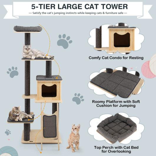 5-Tier Modern Wood Cat Tower with Washable Cushions-Gray at Set Shop and Smile