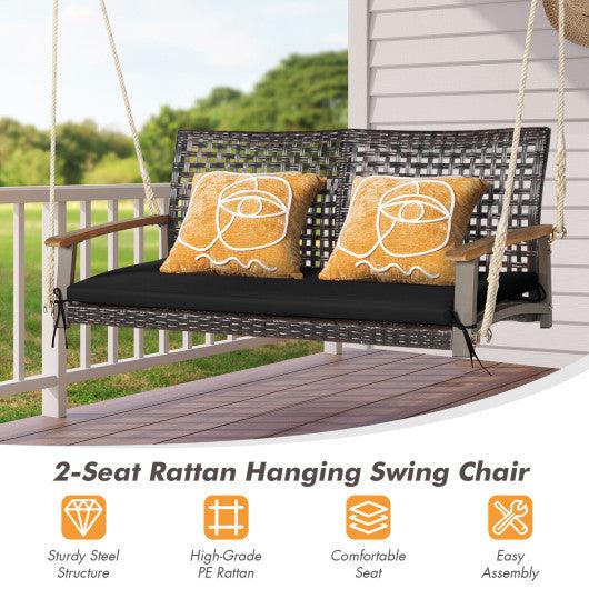 2-Person Rattan Hanging Porch Swing Chair-Black at Set Shop and Smile
