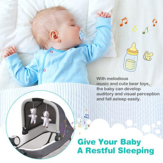 4-in-1 Convertible Portable Baby Play yard with Toys and Music Player-Blue at Set Shop and Smile