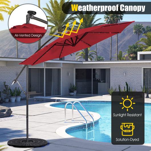 10 Feet Patio Solar Powered Cantilever Umbrella with Tilting System-Red at Set Shop and Smile