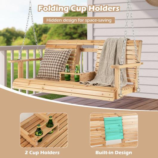 5 Feet Porch Swing Chair with Adjustable Chains and Foldable Cup Holders at Set Shop and Smile