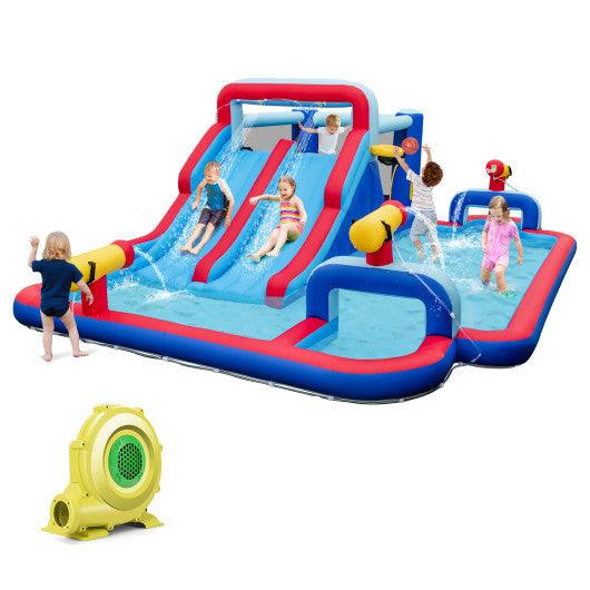 Inflatable Bounce House with 2 Water Slides and 3 Water Cannons With 735W Blower at Set Shop and Smile
