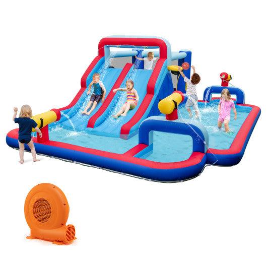Inflatable Bounce House with 2 Water Slides and 3 Water Cannons With 750W Blower at Set Shop and Smile