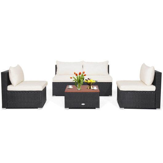 5 Piece Outdoor Furniture Set with Solid Tabletop and Soft Cushions at Set Shop and Smile