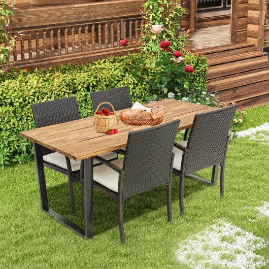 5 Pieces Patio Rattan Dining Set with Umbrella Hole and Seat Cushions at Set Shop and Smile