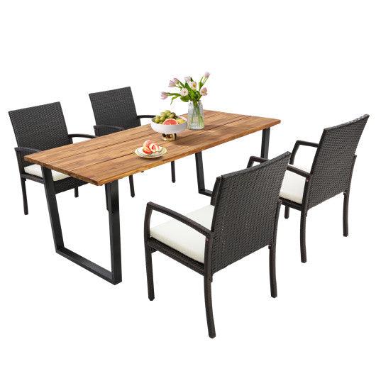 5 Pieces Patio Rattan Dining Set with Umbrella Hole and Seat Cushions at Set Shop and Smile