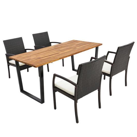 5 Pieces Patio Rattan Dining Set with Umbrella Hole and Seat Cushions at Set Shop and Smile