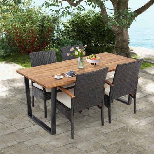 5 Pieces Patio Wicker Chair and Dining Table Set with 2 Inch Umbrella Hole at Set Shop and Smile