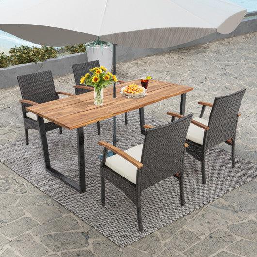 5 Pieces Patio Wicker Chair and Dining Table Set with 2 Inch Umbrella Hole at Set Shop and Smile