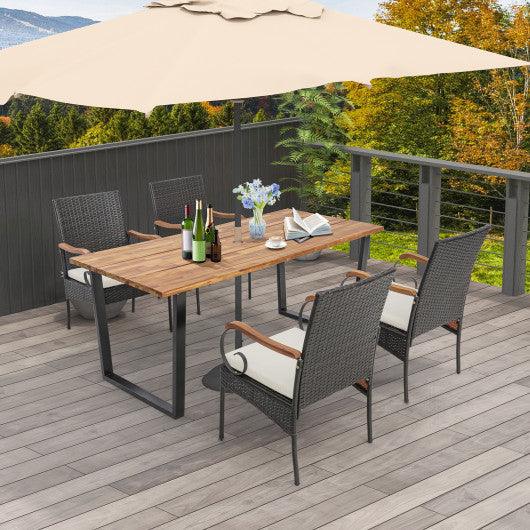 5 Pieces Patio Rattan Dining Set with Umbrella Hole for Poolside Backyard at Set Shop and Smile