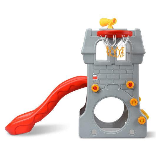 5 in 1 Toddler Climber Slide Playset with Basketball Hoop and Telescope at Set Shop and Smile
