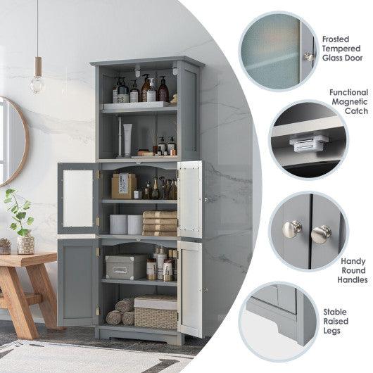 6-Tier Freestanding Bathroom Cabinet with 2 Open Compartments and Adjustable Shelves-Gray at Set Shop and Smile
