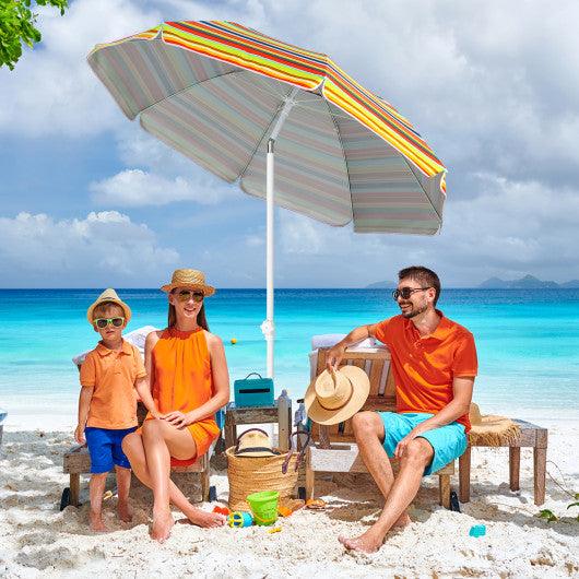 6.5 Feet Patio Beach Umbrella with Cup Holder Table and Sandbag-Orange at Set Shop and Smile