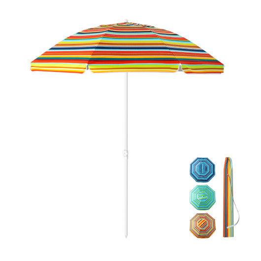 6.5 Feet Patio Beach Umbrella with Cup Holder Table and Sandbag-Orange at Set Shop and Smile