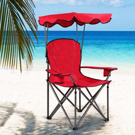 Portable Folding Beach Canopy Chair with Cup Holders-Red at Set Shop and Smile