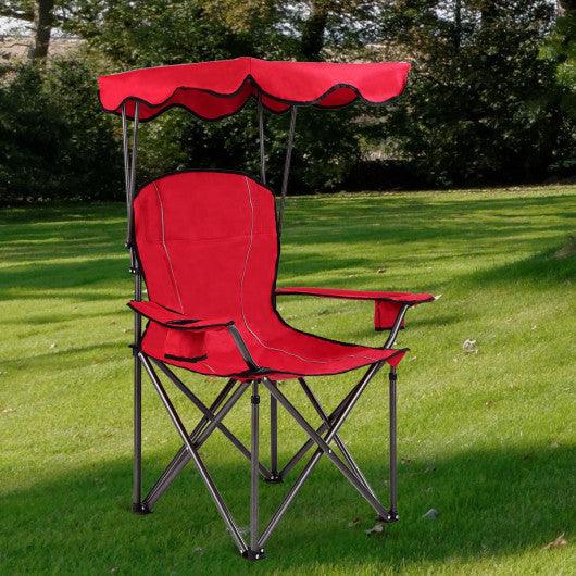 Portable Folding Beach Canopy Chair with Cup Holders-Red at Set Shop and Smile