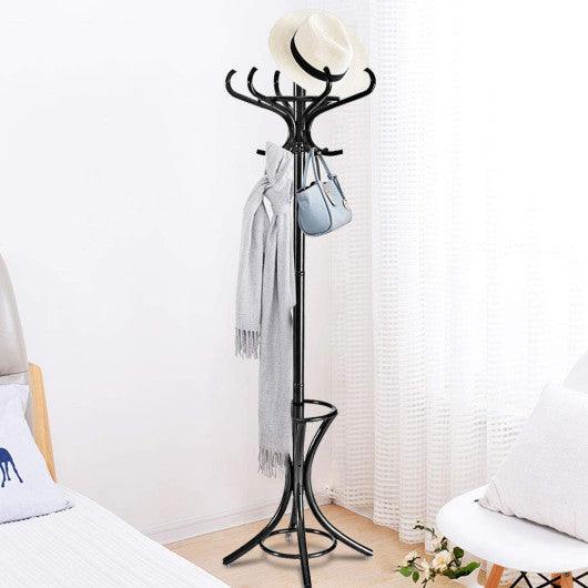 Wood Standing Hat Coat Rack with Umbrella Stand-Black at Set Shop and Smile
