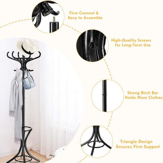 Wood Standing Hat Coat Rack with Umbrella Stand-Black at Set Shop and Smile
