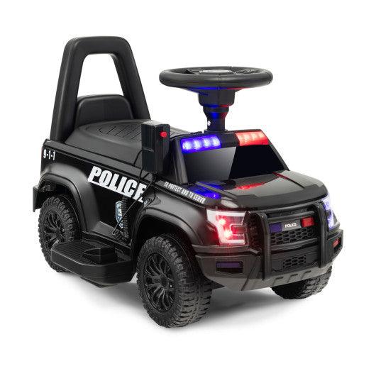 6V Kids Ride On Police Car with Real Megaphone and Siren Flashing Lights-Black at Set Shop and Smile