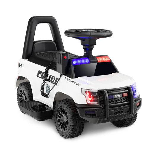6V Kids Ride On Police Car with Real Megaphone and Siren Flashing Lights-White at Set Shop and Smile