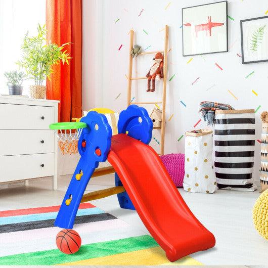 2 Step Indoors Kids Plastic Folding Slide with Basketball Hoop at Set Shop and Smile