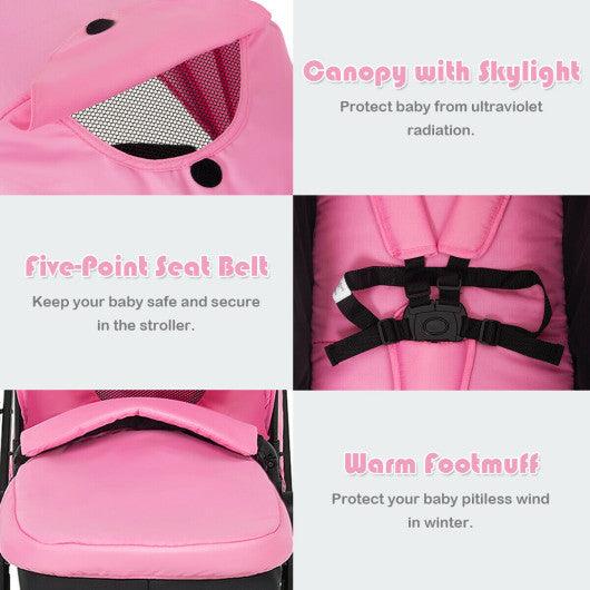 2-in-1 Foldable Pushchair Newborn Infant Baby Stroller-Pink at Set Shop and Smile