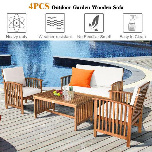 4 Pieces Patio Solid Wood Furniture Set-Beige at Set Shop and Smile