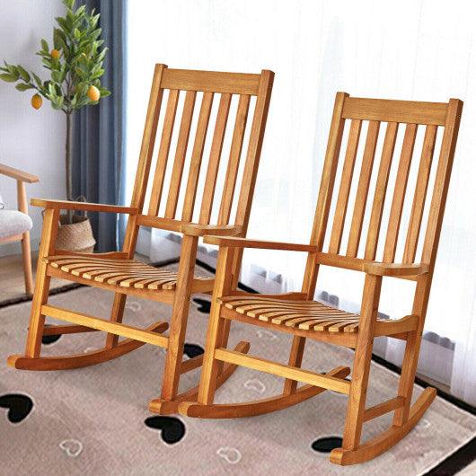Indoor Outdoor Wooden High Back Rocking Chair-Natural at Set Shop and Smile