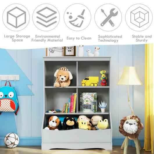 3-Tier Children's Multi-Functional Bookcase Toy Storage Bin Floor Cabinet-Gray at Set Shop and Smile