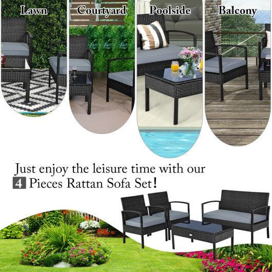 4 Pieces Patio Rattan Cushioned Furniture Set with Loveseat and Table-Black at Set Shop and Smile