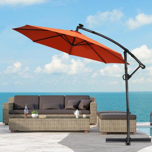 10 ft 360° Rotation Solar Powered LED Patio Offset Umbrella without Weight Base-Orange at Set Shop and Smile
