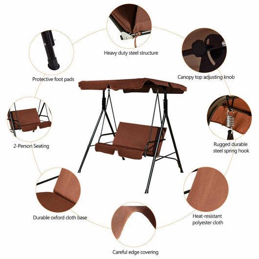 Loveseat Cushioned Patio Steel Frame Swing Glider-Brown at Set Shop and Smile