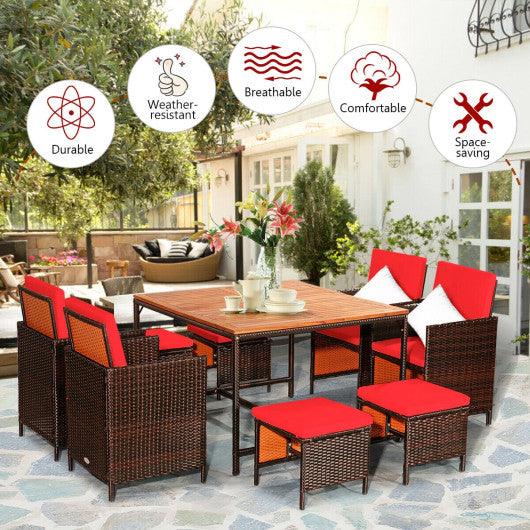 9 Pieces Patio Rattan Dining Cushioned Chairs Set-Red at Set Shop and Smile