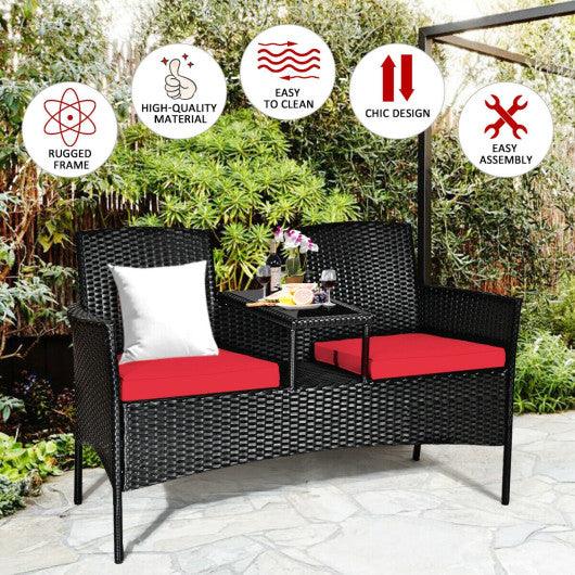 Wicker Patio Conversation Furniture Set with Removable Cushions and Table-Red at Set Shop and Smile