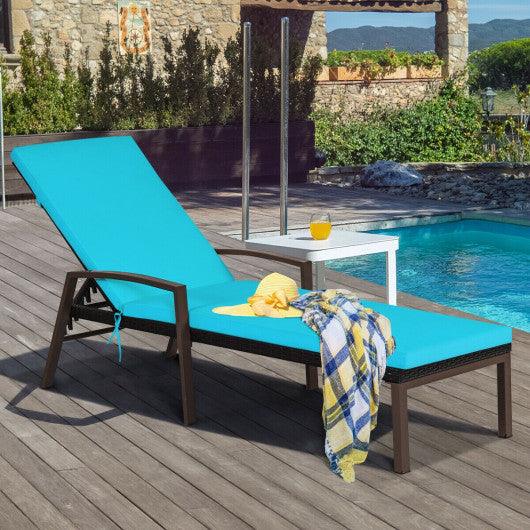 2 Pieces Patio Rattan Adjustable Back Lounge Chair with Armrest and Removable Cushions-Turquoise at Set Shop and Smile