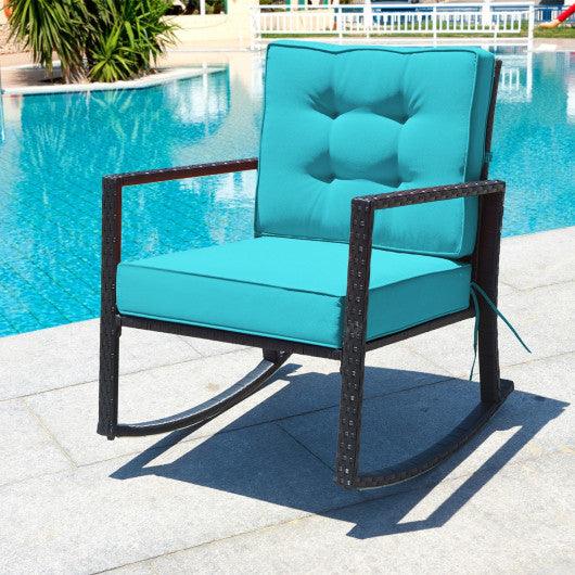 Patio Rattan Rocker Outdoor Glider Rocking Chair Cushion Lawn-Turquoise at Set Shop and Smile