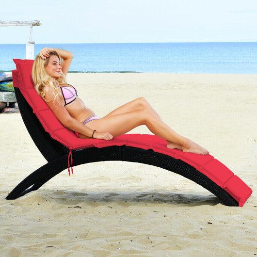 Folding Patio Rattan Portable Lounge Chair Chaise with Cushion-Red at Set Shop and Smile