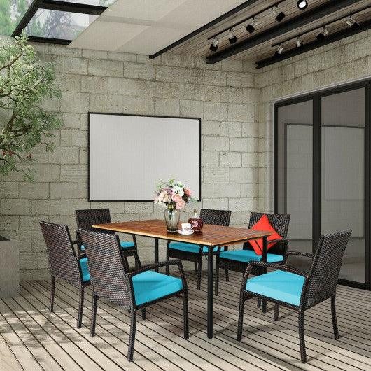 7Pcs Patio Rattan Cushioned Dining Set with Umbrella Hole-Turquoise at Set Shop and Smile