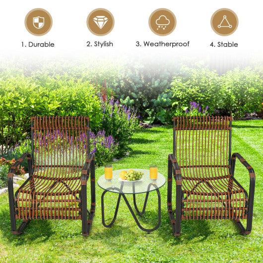 3 Pieces Patio Rattan Furniture Set with 2 Single Wicker Chairs and Glass Side Table at Set Shop and Smile
