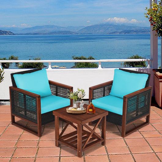 3 Pieces Acacia Wood Patio Furniture Set with Coffee Table-Turquoise at Set Shop and Smile