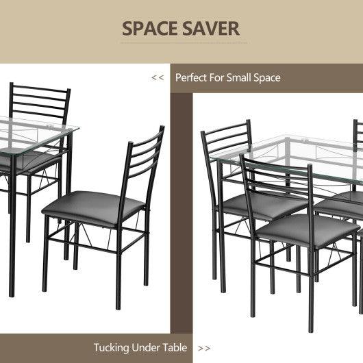 5 Pieces Dining Set with Tempered Glass Top Table and 4 Upholstered Chairs at Set Shop and Smile