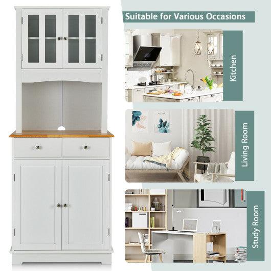Kitchen Pantry Cabinet with Wood Top and Hutch-White at Set Shop and Smile