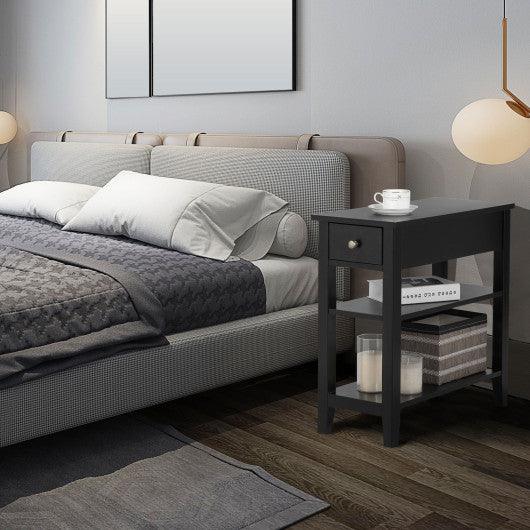 3-Tier Nightstand Bedside Table Sofa Side with Double Shelves Drawer-Black at Set Shop and Smile