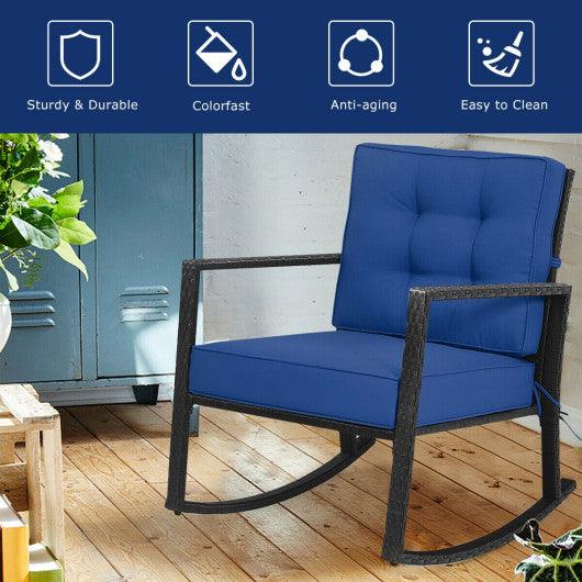 Patio Rattan Rocker Outdoor Glider Rocking Chair Cushion Lawn-Navy at Set Shop and Smile
